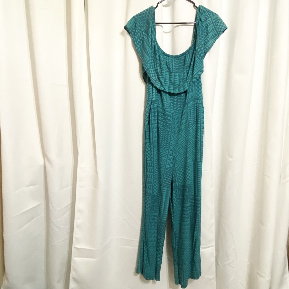 Hawaii's Finest‎ Women's Jumpsuit Teal Geometric Logo Polynesian Design XL